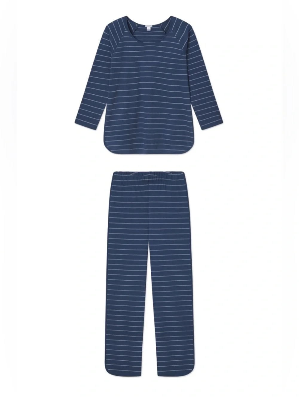 Lake Pajama Pima Long-Long Set in Navy Boating Stripe - Picture 3 of 5